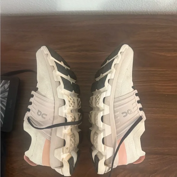 On Running Cloudswift Cream and Pink Athletic Shoes - Picture 3 of 3